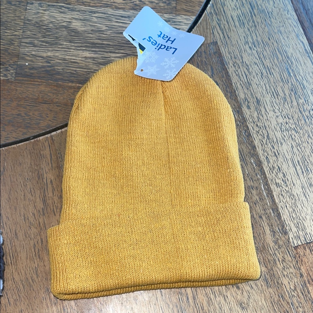 Snowman‎ Beanie Mustard Knit Hat and White Headband Winter Accessory Bundle - Picture 5 of 6